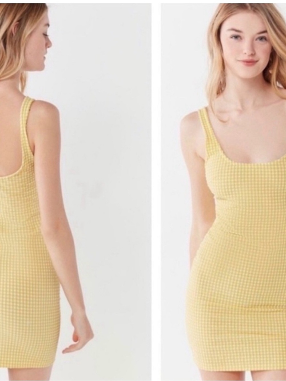 Urban Outfitters Yellow White Gingham Tank Mini Bodycon Dress with Back Zipper